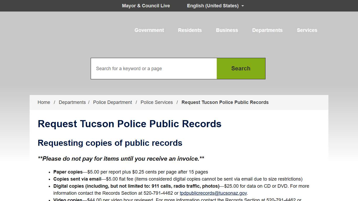 Request Tucson Police Public Records City of Tucson